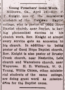 While a ministerial student at Oaklawn Baptist Academy in 1909, Perry Thomas Knight was already a popular preacher.