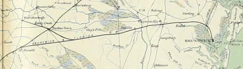 Civil War era map of the Brunswick & Florida Railroad, running from Yankee Town (now Waycross), GA to Brunswick, GA - Atlas to Accompany the Official Records of the Union and Confederate Armies.